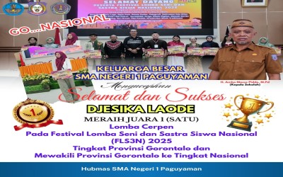 Lagi dan lagi siswa SMAN 1 Paguyaman mewakili Provinsi Gorontalo ke tingkat Nasional pada Ajang FLS3N Bidang Cerpen